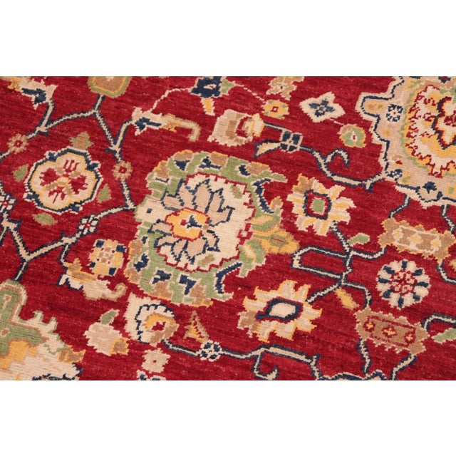 1990s Oriental Ziegler Red Blue Hand-Knotted Wool Rug - 6'1'' X 8'11'' For Sale - Image 5 of 8