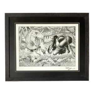 Arthur Adams 2002 King Kong/T-Rex Signed & Dated Framed Original Print