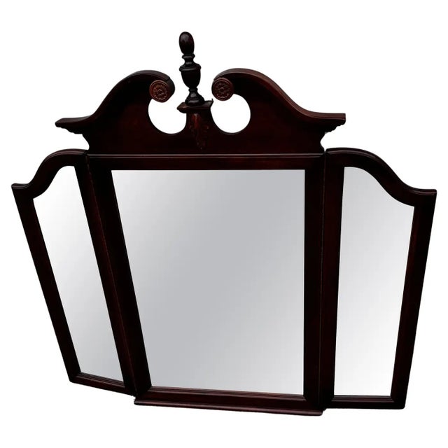Mid 20th Century Cochrane Furniture Federal Style Cherry Trifold Beveled Mirror For Sale - Image 4 of 9