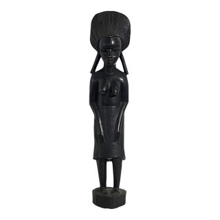Vintage 1960's Makonde Ebony Wood African Female Figure 24.5" H For Sale