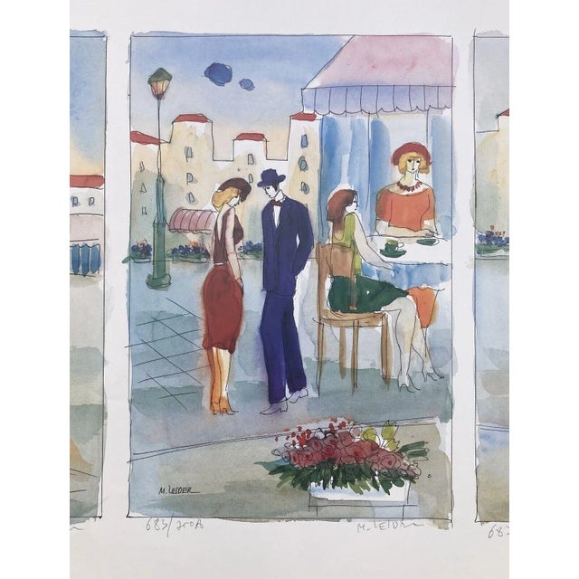 1990s Moshe Leider “Cafe 2” Triptych Signed Serigraph Print For Sale - Image 4 of 8