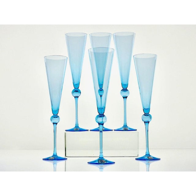 Vintage Tall Flutes in Murano Glass by Cenedese, 1950, Set of 6 For Sale - Image 6 of 18