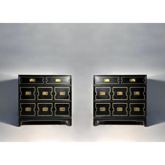 Mid-Century Modern Pair of Vintage Campaign Chests in Manner of Dorothy Draper For Sale - Image 3 of 6