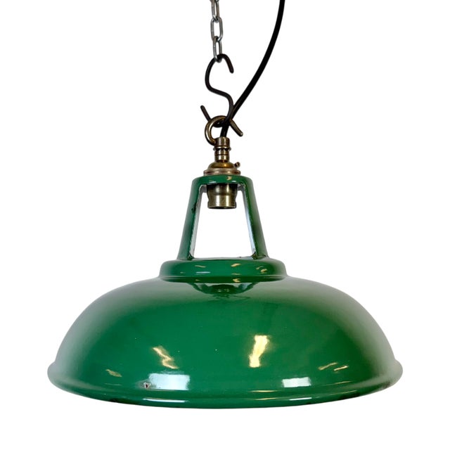 Industrial Green Enamel Factory Pendant Lamp, 1960s For Sale