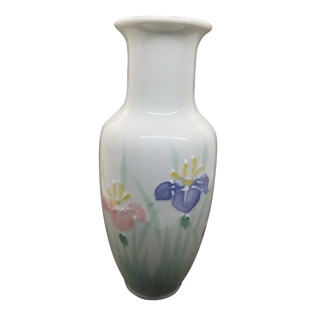 Vintage 1970s Otagiri Hand Painted Florals Vase For Sale