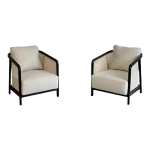 Pair of Flexform Tosca Armchairs in Cashmere, Rattan, and Black Ash Wood by Antonio Citterio