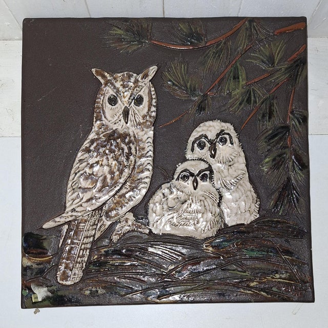German Handmade Ceramic Owl Wall Hanging, 1970s For Sale - Image 6 of 6