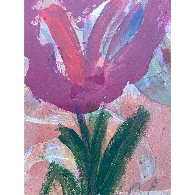 Abstract 1970s Small Abstract Tulip Painting Framed in Dark Passpourtou For Sale - Image 3 of 3