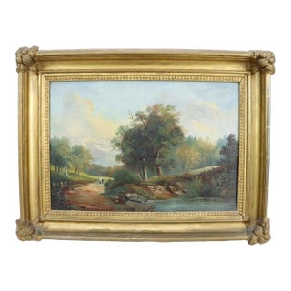 Hudson River School Oil on Canvas Painting of a Pastoral Lands C1900 For Sale