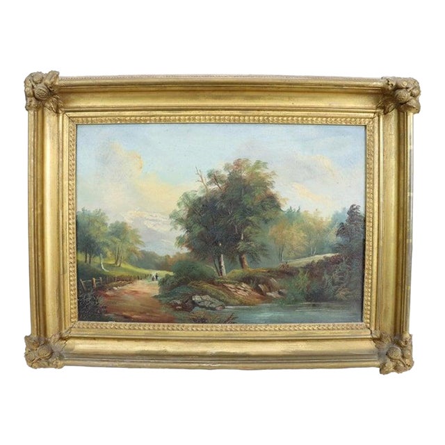 Hudson River School Oil on Canvas Painting of a Pastoral Lands C1900 For Sale