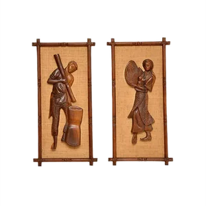Decorative Carved Walnut Reliefs Wall Art, 1960s, Set of 2
