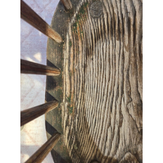 Antique Vernacular. Pair of 19thC Country Primitive Comb/Stick-Back Windsor Chairs With Original Green Paint For Sale - Image 12 of 14