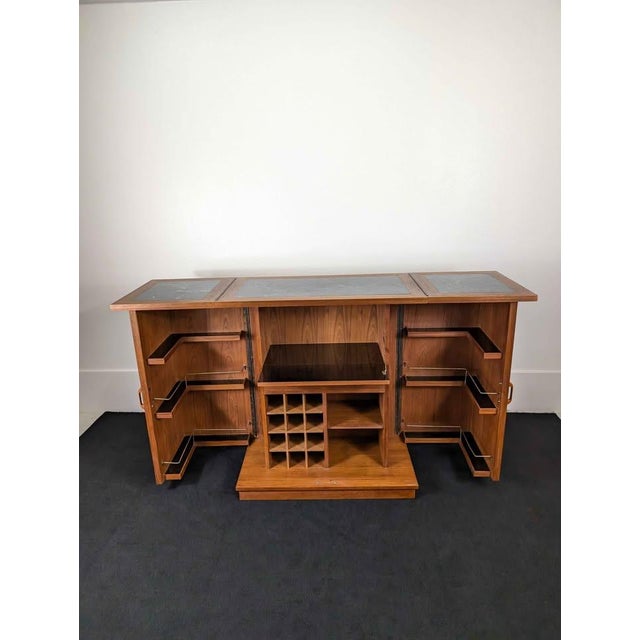 Wood Vintage MCM Expanding Teak Starburst Bar Cabinet For Sale - Image 7 of 12