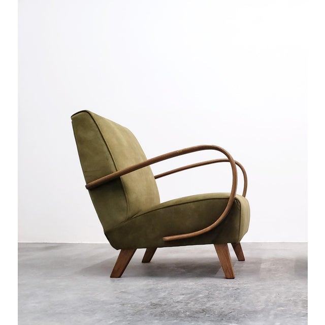Bentwood Armchair in Forest Green Velvet by Jindrich Halabala, 1930s For Sale - Image 12 of 12