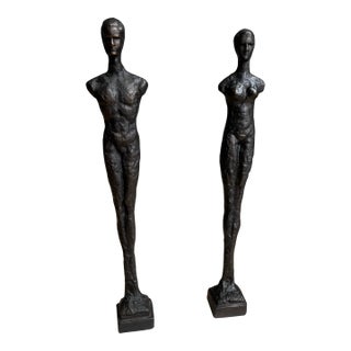 Pair of Figural Bronze Statues in the Style of Giacometti For Sale
