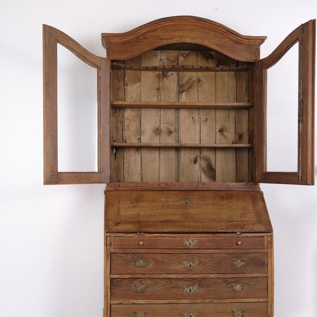 Antique Oak Secretary Desk with Glazed Display Cabinet and Brass Fittings, 1880 For Sale - Image 4 of 17