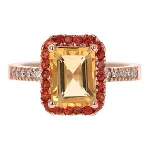 2.91 Carat Emerald Cut Citrine, Sapphire Diamond 14 Karat Gold Engagement Ring Size 7