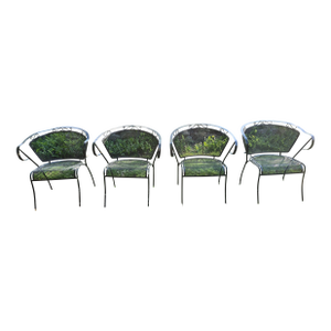 Vintage Wrought Iron Patio Barrel Back Chairs