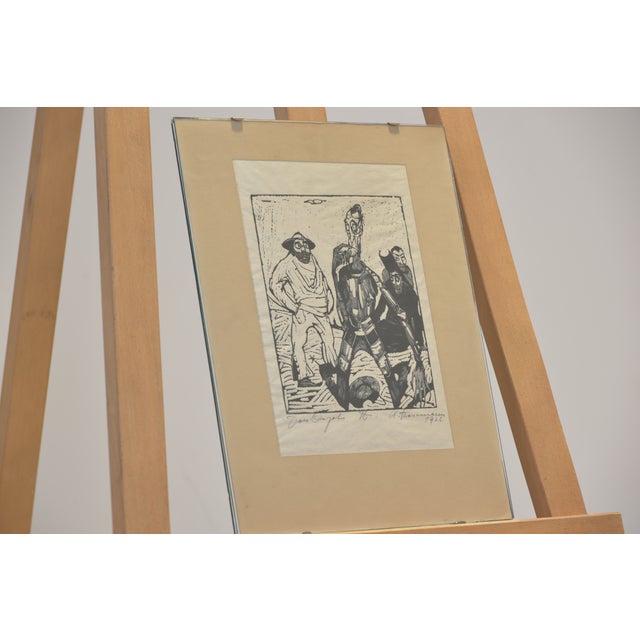 "Don Quixote of La Mancha" by Arminius Hasemann, woodcut, Berlin 1922, on Japanese paper under glass in a frameless...