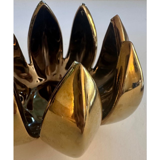 Gloss Metallic Gold Glaze Ceramic Lotus Votive Holder Hollywood Regency Style For Sale - Image 4 of 8