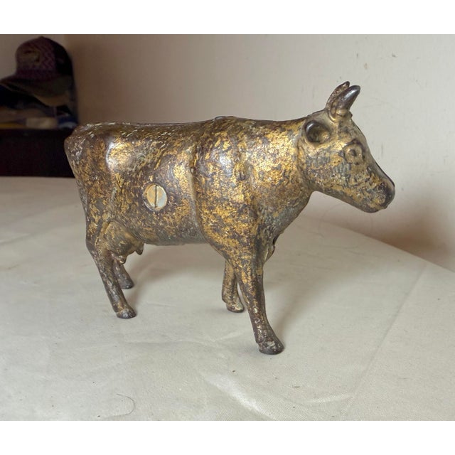 Antique 1920's Cast Iron Gold Cow Animal Still Coin Penny Bank – A.c. Williams For Sale - Image 11 of 11