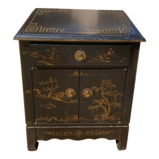 Mid Century Black Chinoiserie Side Table or Nightstand For Sale