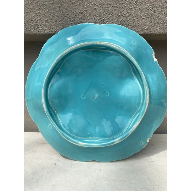 French French Majolica Oyster Aqua Turquoise Plate Sarreguemines, Circa 1870 For Sale - Image 3 of 3