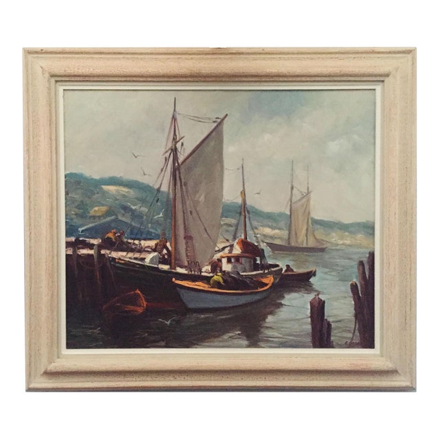 Edward Garbely Harbor Scene Oil Painting For Sale