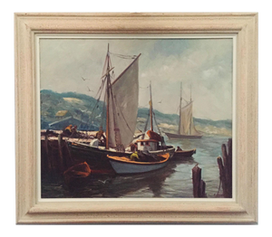 Edward Garbely Harbor Scene Oil Painting