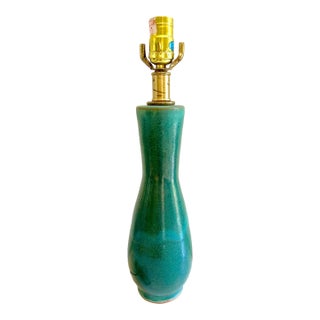 Vintage Emerald Green MCM Stoneware Pottery Glaze Table Lamp For Sale