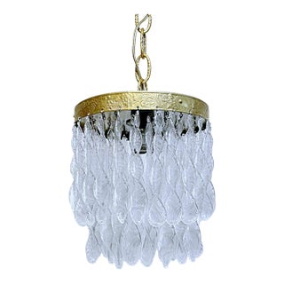 Vintage Murano Glass Leaf Chandelier With Brass Rim For Sale