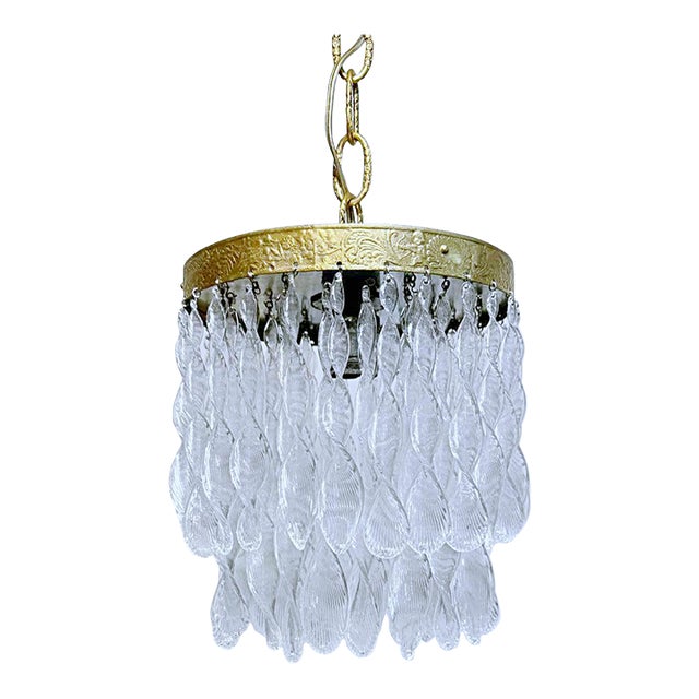 Vintage Murano Glass Leaf Chandelier With Brass Rim For Sale