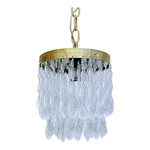 Vintage Murano Glass Leaf Chandelier With Brass Rim