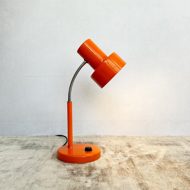 Vintage Mid Century Modern orange chrome gooseneck desk lamp manufactured by Pifco in the 1970s. These were advertised as...