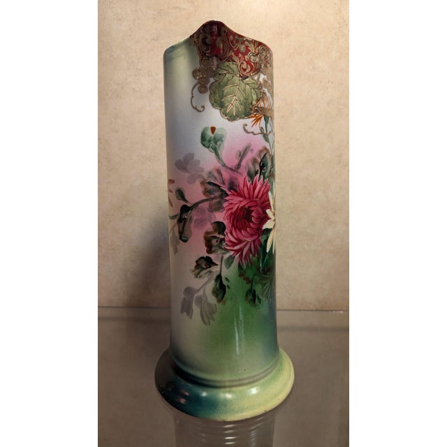 Large, beautiful Royal Nippon Tankard! Overall it is green with colorful chrysanthemums and gold filagree, such a rare...