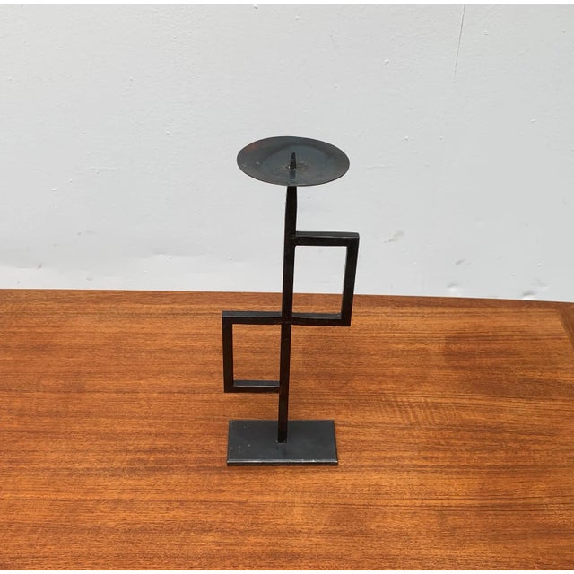 Mid-Century Brutalist Minimalistic Metal Candleholder For Sale - Image 16 of 18