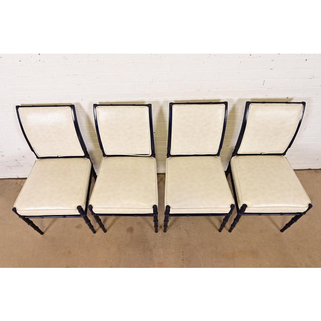 1970s Baker Furniture Style Mid-Century Hollywood Regency Ebonized Faux Bamboo Dining Chairs, Set of Four For Sale - Image 5 of 11