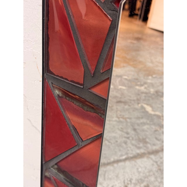 Metal Post Modern Custom Design Metal + Red Ceramic Mirror For Sale - Image 7 of 12