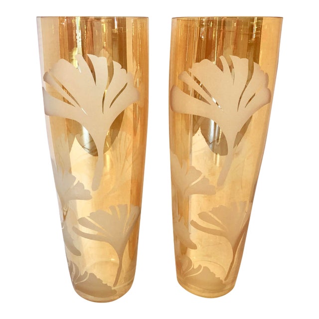 Vintage Large Vases With Etching - a Pair For Sale