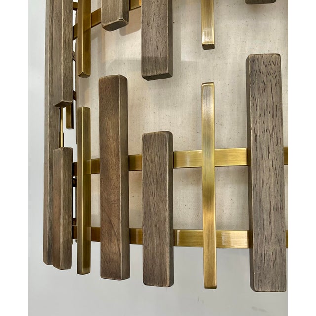 Wood Mid-Century Modern Style Wood and Brass Pendant Light For Sale - Image 7 of 8