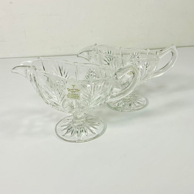 1980s 1980s Vintage Hollywood Regency Chippendale Slovakia Cut Crystal Gravy Boats - A Pair. For Sale - Image 5 of 17