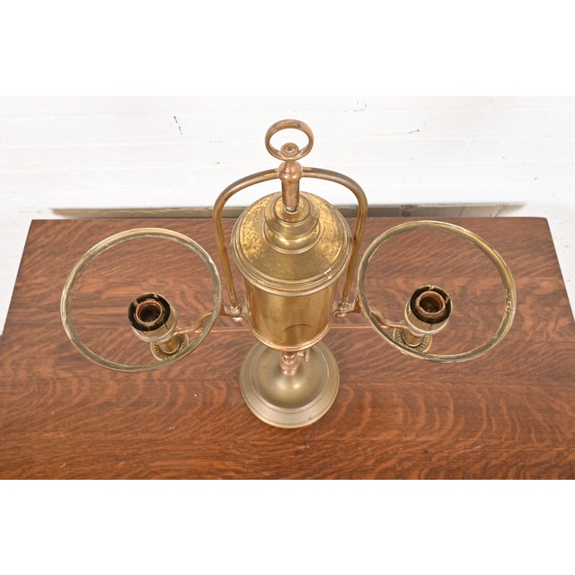 Tiffany Studios Antique Tiffany Studios Style Brass Double Arm Student Lamp, Circa 1910 For Sale - Image 4 of 12
