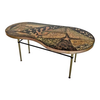 1957 Mid-Century Modern Inlaid Copper, Resin, Shell and Stone Coffee Table For Sale