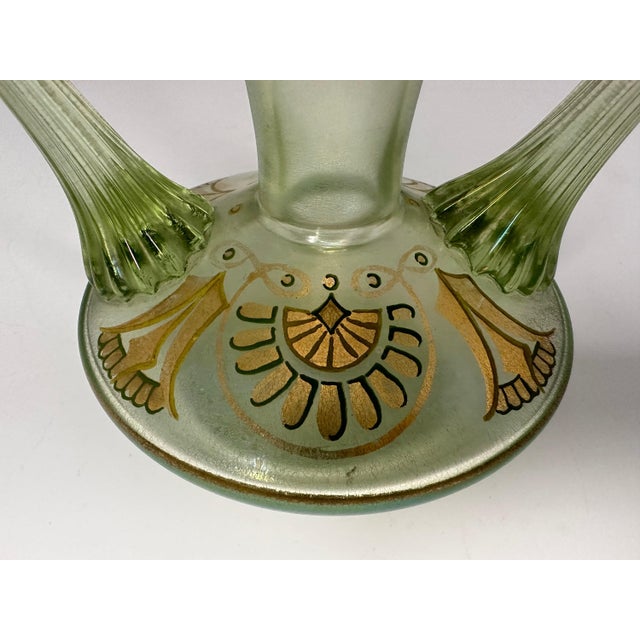 Art Deco Fritz Heckert Art Glass Vase, Enameled Egyptian Revival Decor For Sale - Image 3 of 10