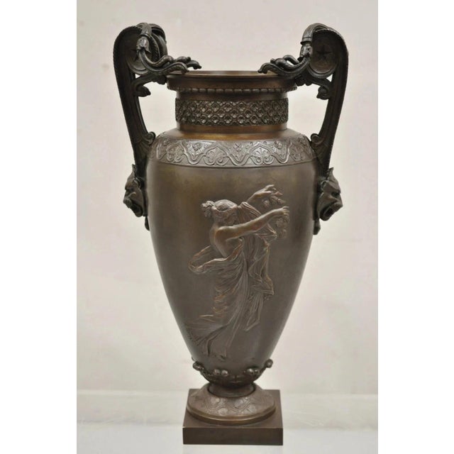 19th C Alfred Daubree French Neoclassical Bronze Figural Urn Vase With Lions For Sale - Image 16 of 16