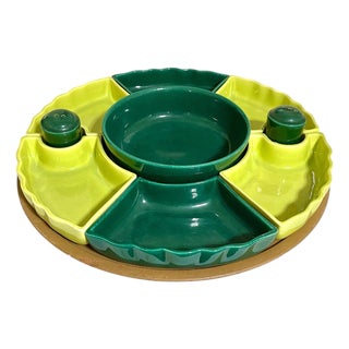 Mid 20th Century Ceramic Lazy Susan Set With Salt and Pepper - 10 Pieces For Sale