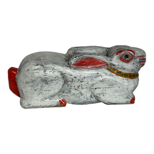 Vintage Balinese Carved Wood Rabbit Sculpture – Hand Painted Folk Art Bunny, Bali Indonesia 22”