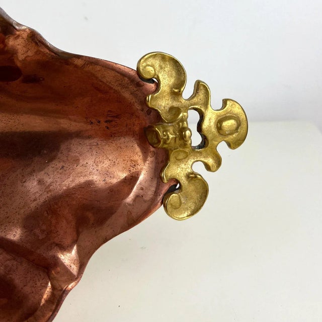Italian Copper Dish with Brass Handles with Footed Bowl, 1930s For Sale - Image 6 of 11