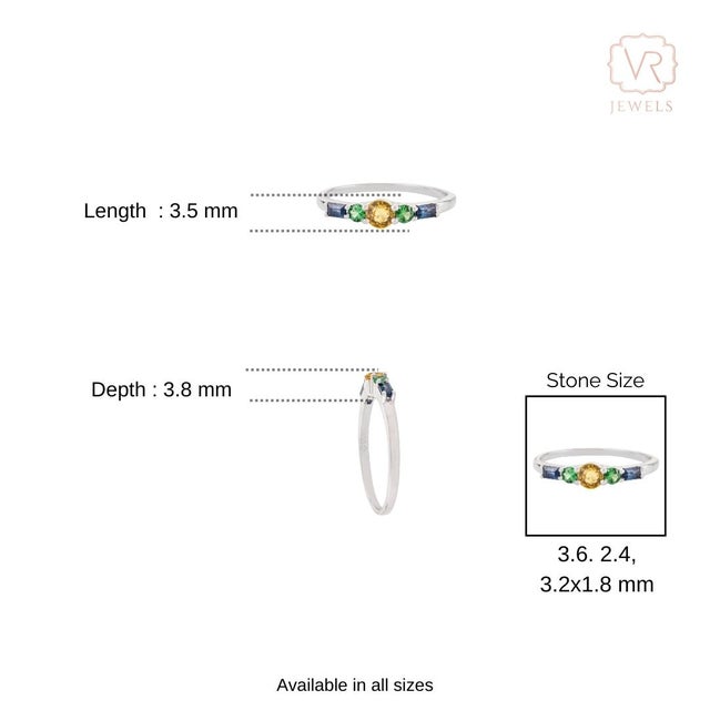 Natural Multi-Gemstone Five-Stone Ring in 14k Gold Jewelry for Mom Size 6 For Sale - Image 9 of 16