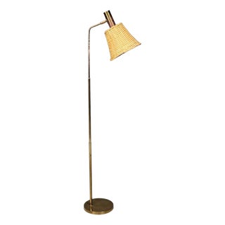 Bergboms, Swedish Modern, Floor Lamp, Brass, Cane, Sweden, 1960s For Sale